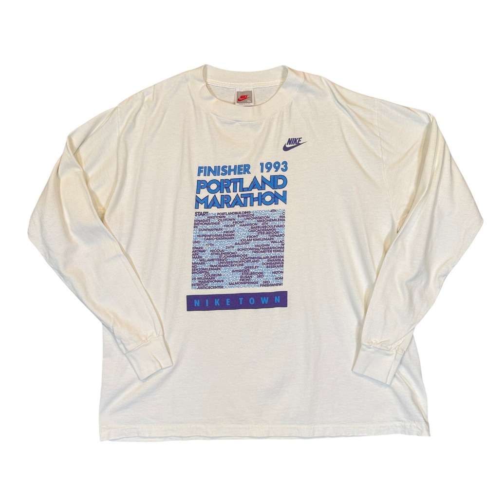 Nike Gray Tag Portland Marathon 1993 Finisher Shirt Mens XL White Vintage 90s